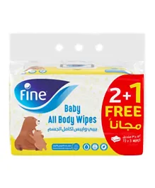 Fine Baby Chamomile and Aloe Vera Essence All Body Wipes Pack of 3 - 72 Each