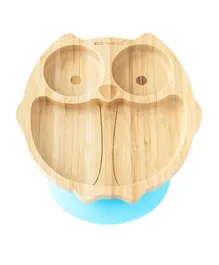 Eco Rascals Bamboo Owl Suction Plate - Blue