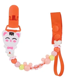 Factory Price Beaded Pacifier Clips for Infants 0M+, Comfortable & Easy-to-Clean - Cat Design, Orange