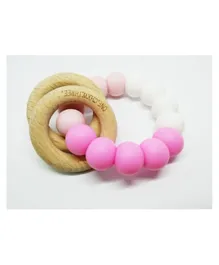 One.Chew.Three Wooden Silicone Rattle Duo Teether - Pink