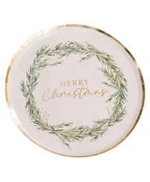 Ginger Ray Merry Christmas Wreath Paper Plate - 8 Pieces