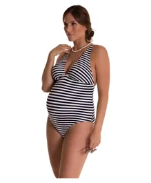 Mums & Bumps Pez D'or Marina Maternity Knitted Navy Striped Swimsuit - Navy