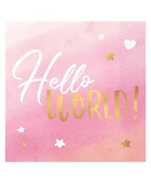 Party Centre Oh Baby Girl Hot Stamped Lunch Napkin Pack Of 16 - Pink