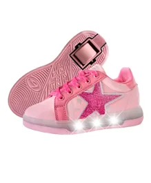 Breezy Rollers Star Patch LED Shoes With Wheels - Pink
