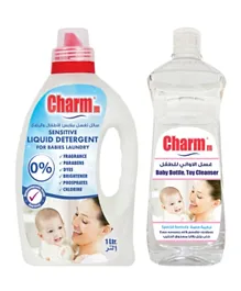 Charmm Sensitive Liquid Detergent for Babies Laundry 1L + Charmm Baby Bottle & Toy Cleanser 750 mL