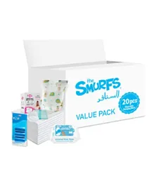 Smurfs Disposable Changing Mats Bibs Pixie Breast Pad Water Wipes & Nappy Bags - Combo Pack