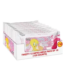 Warner Bros Tweety  Wipes Mega Pack of 10 Pink - 120 Wipes