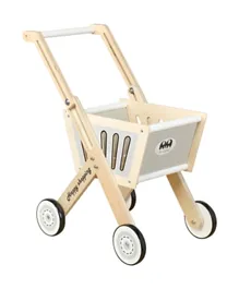 فاكتوري برايس - عربة تسوق خشبية للعب التظاهر مع مشاية أطفال - رمادي