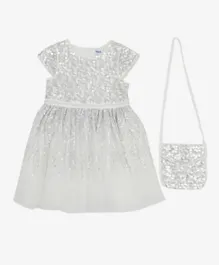 R&B Kids Sequined Tulle Dress with a Bag - Silver