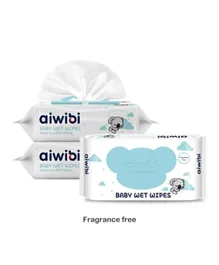 Aiwibi 100% Skin-Friendly Baby Wet Wipes, Unscented, Hypoallergenic, Skin Friendly, 0 Months+, Pack of 3 - 240 Pieces