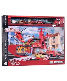 Majorette Creatix Rescue Station Play Set With 5 Vehicles - Red