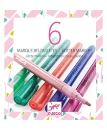 Djeco Sweet Glitter Markers Pack Of 6 - Multicolour