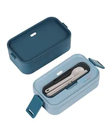 Little Angel Kid's Bento Lunch Box 2-Layer With Cutlery, Leakproof, Portable - Blue (3Y+, 22x11.5x11cm)