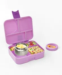 Bonfino ABS Shell Bento Lunch Box With Food Jar, 4 Compartments, BPA Free, Leakproof, Odour Free, 22x18x6.5cm, 1.67L, 3 Years+ - Purple