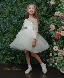 Liba Fashion Eda Floral Embellished Waist Belt Detail Party Dress with Bag - White