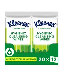 Kleenex Hygienic Proactive Care Cleansing Wipes Pack of 20 - 12 Wipes each