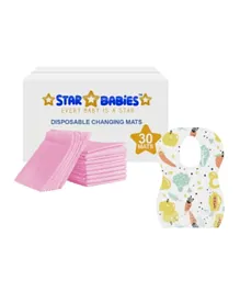 Star Babies Combo Pack Disposable Bibs Fruits Print + Changing Mat - Pink