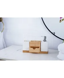 PAN Home Gable Bamboo Bathroom Set white & Natural - 3 Piece