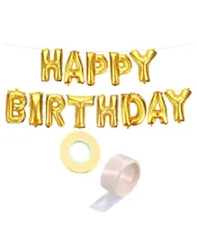 Party Propz Combo Happy Birthday Golden Foil Balloons Banner with Glue dots for Birthday Decoration Set - Golden