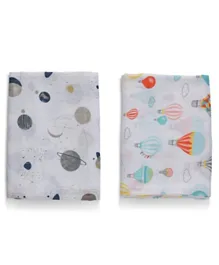 Anvi Baby Organic Bamboo Muslin Swaddle Wraps Pack Of 2 - Balloons and Planets