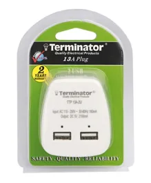 Terminator A 2.1 AA 2 USB A Ports Charger  - White