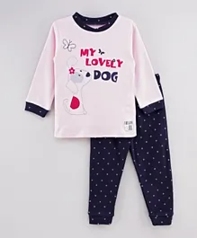 Babybol Dog Print T-Shirt & Pants Set - Pink