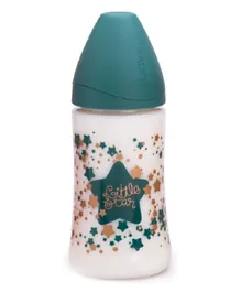 زجاجة رضاعة برقبة واسعة وحلمة سيليكون من سوافينكس لون أزرق وأخضر وطبعة نجمة صغيرة - 360 مل