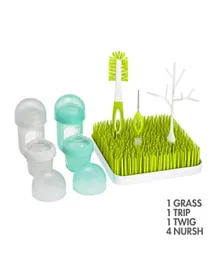Boon Silicone Feeding Bottles + Grass Counter top Drying Rack and Cleaning Accessories Starter Set - Assorted