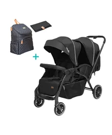 Moon Dois Twin Stroller Pram + AVENA Diaper Backpack With Changing Mat - Black