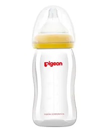 Pigeon Wide Neck Baby Feeding Bottle 240mL, BPA Free, Natural Latch & Peristaltic Sucking, 3+ Months, Easy Switching - Yellow