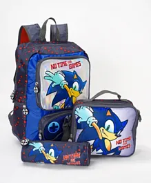 Sonic No Time For Games Backpack + Lunch Bag + Pencil Case Set Blue - 16 Inches
