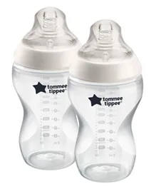 Tommee Tippee Closer to Nature Medium-Flow Baby Bottles with Anti-Colic Valve Clear Pack of 2 - 340mL