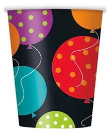 Unique Birthday Cheer Cups Black Pack of 8 - 266 ml
