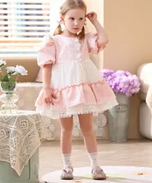 Smart Baby Puff Sleeves Lace Party Dress - Pink