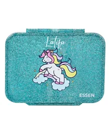 Essen Personalized Tritan Bento Lunch Box – Teal Glitter Unicorn
