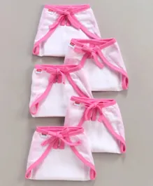 Babyhug U Shape Reusable Muslin Nappy Set Small Pack Of 5 - Pink And White