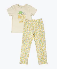 R&B Kids Lemon Printed Short Sleeves Pyjama Set - Beige