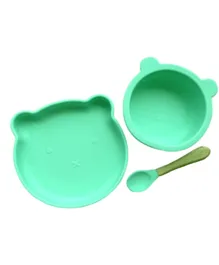Bamboo Bark Silicone Baby feeding Set of bowl, Plate and Spoon - Mint