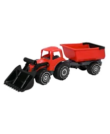 Plasto Tractor With Front Loader & Trailer - Red