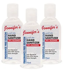 Jennifer's Fragrance Free Pack of 3 Hand Sanitizer - 75ml
