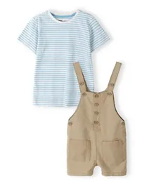 Minoti Cotton Striped T-Shirt & Short Dungaree Set - Blue & Beige