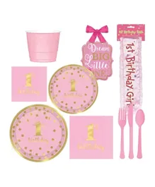 Party Centre 1st Birthday Girl Tableware Party Supplies - 8 Guests