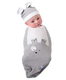 BABYjoe Baby Cocoon Swaddle Happy Pup with Headpiece and Announcement Card - Grey