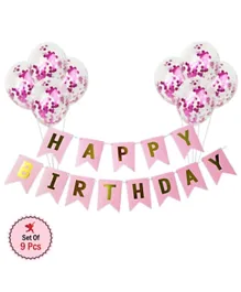 Party Propz Happy Birthday Printed Balloons Combo Set for Girls Pink - Pack of 9