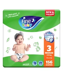 Fine Baby Diapers DoubleLock Technology  Size 3 Medium 4–9kg Jumbo Pack - 156 diaper count
