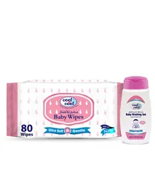 Cool & Cool Baby Wipes & Free 100mL Washing Gel - Pink