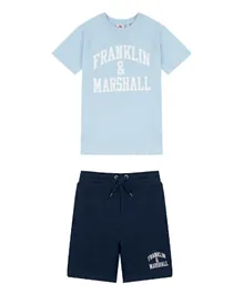 Franklin & Marshall Vintage Arch Logo T-Shirt and Shorts Set - Blue