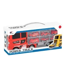 Young Hui Da Power Truck Engine Vehicle Mini Rescue oy Set in Carrier Truck-Red
