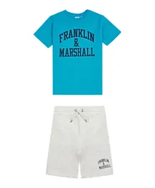 Franklin & Marshall Vintage Arch T-Shirt and Shorts Set - White & Blue