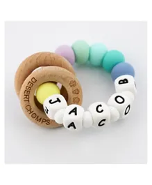 Desert Chomps Personalized Silicone & Wooden Rattle Teether Ringlet - Rainbow